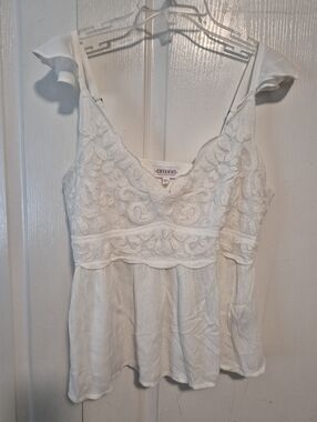 Shyanne White Lace-Embroidered V-Neck Peplum Camisole